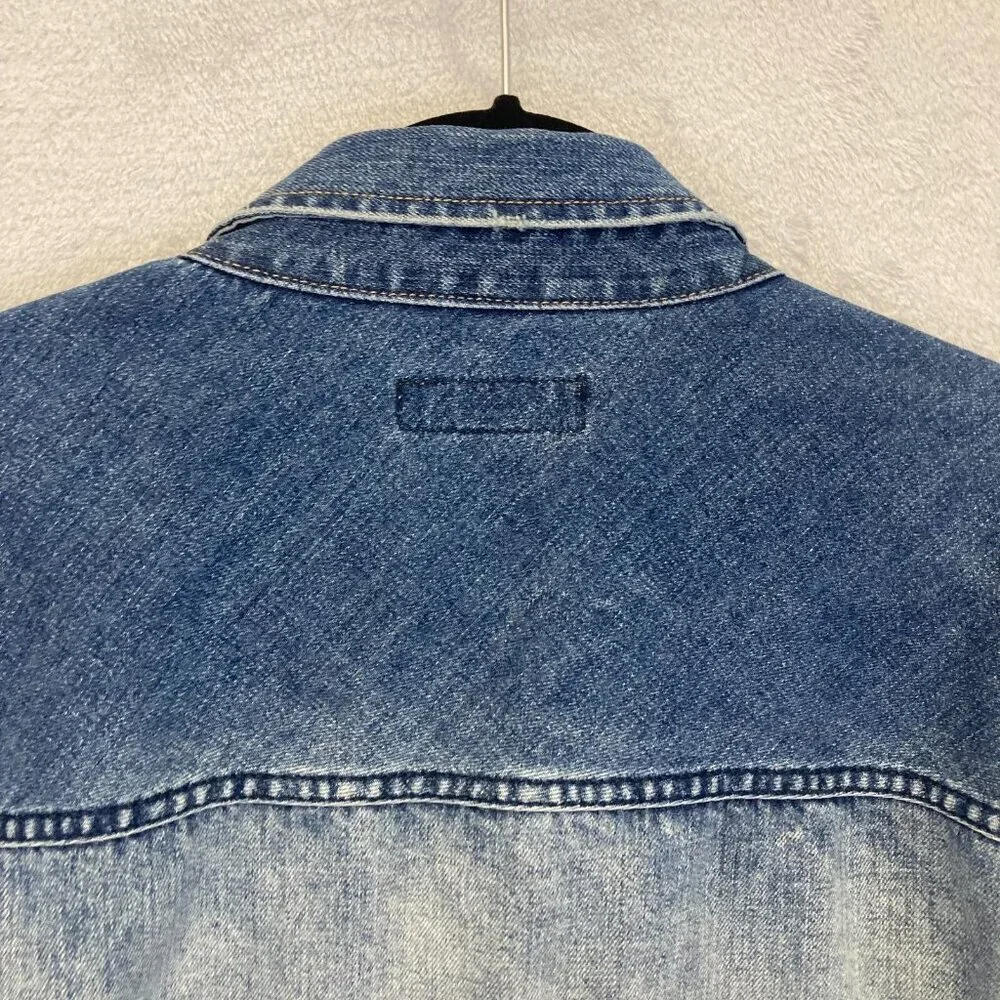 AKOO Denim Button-up Long‎ Sleeve Shirt Jacket Mens XL Distressed Jaguar Leopard
